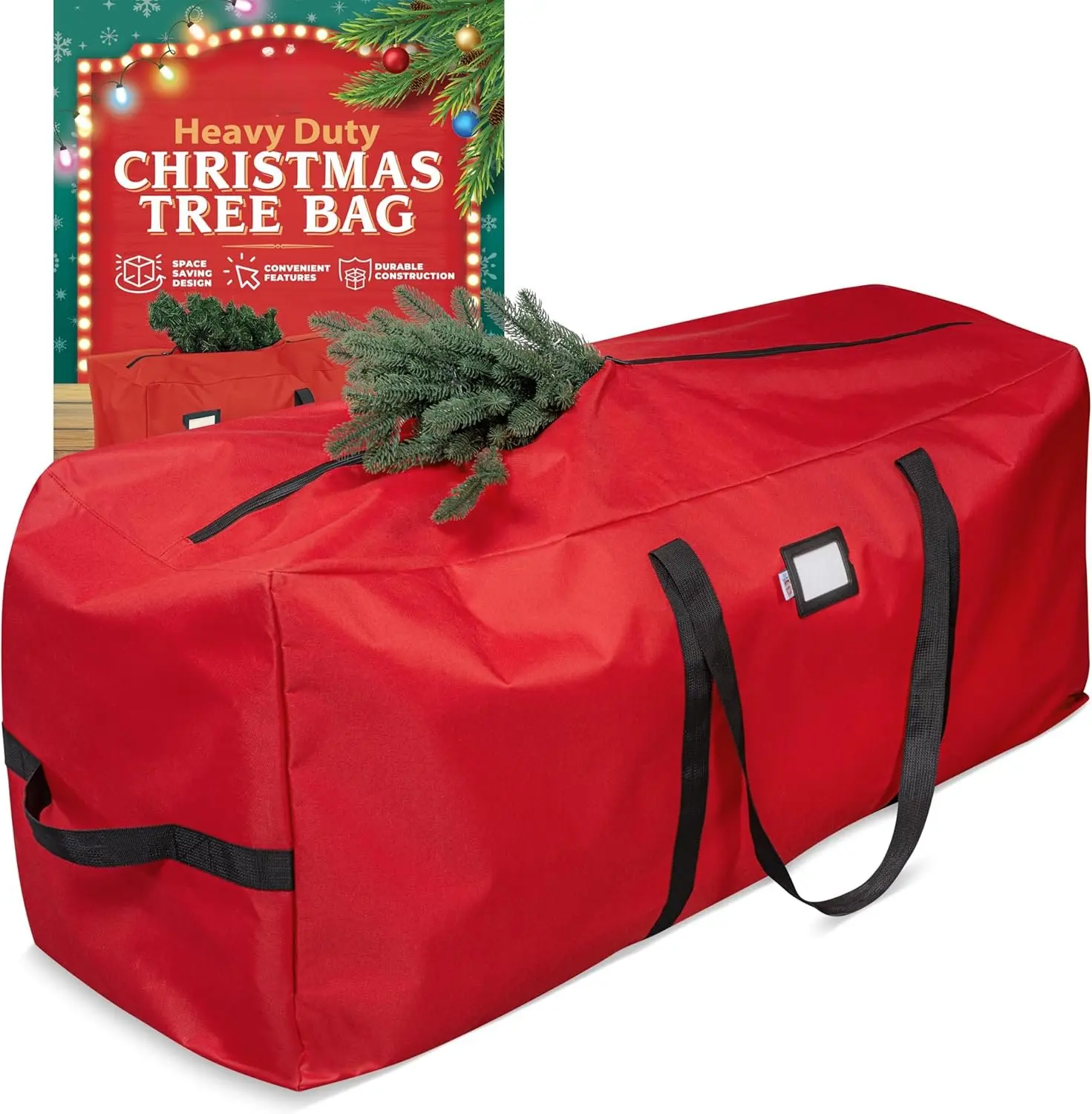 Christmas Tree Storage Bag for 9 ft Tall Trees, Heavy Duty 600D Organizer with Durable Handles & Sturdy Zipper, Red - for Garage, Lights & Decor Storage, Complements Any Christmas Decor Theme, Organized Storage
