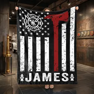 Personalized Firefighter American Flag Throw Blanket, Custom Name Fire Dept Design, Gift for Firefighters