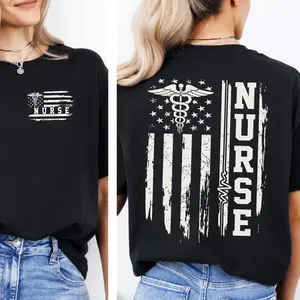 NO.BRAND Men's Fitted Cotton T-Shirt - Casual Menswear Short-Sleeve, Natural Soft Round Neck, Comfortable Sports Top, American Flag Design, Nurse Appreciation Gift