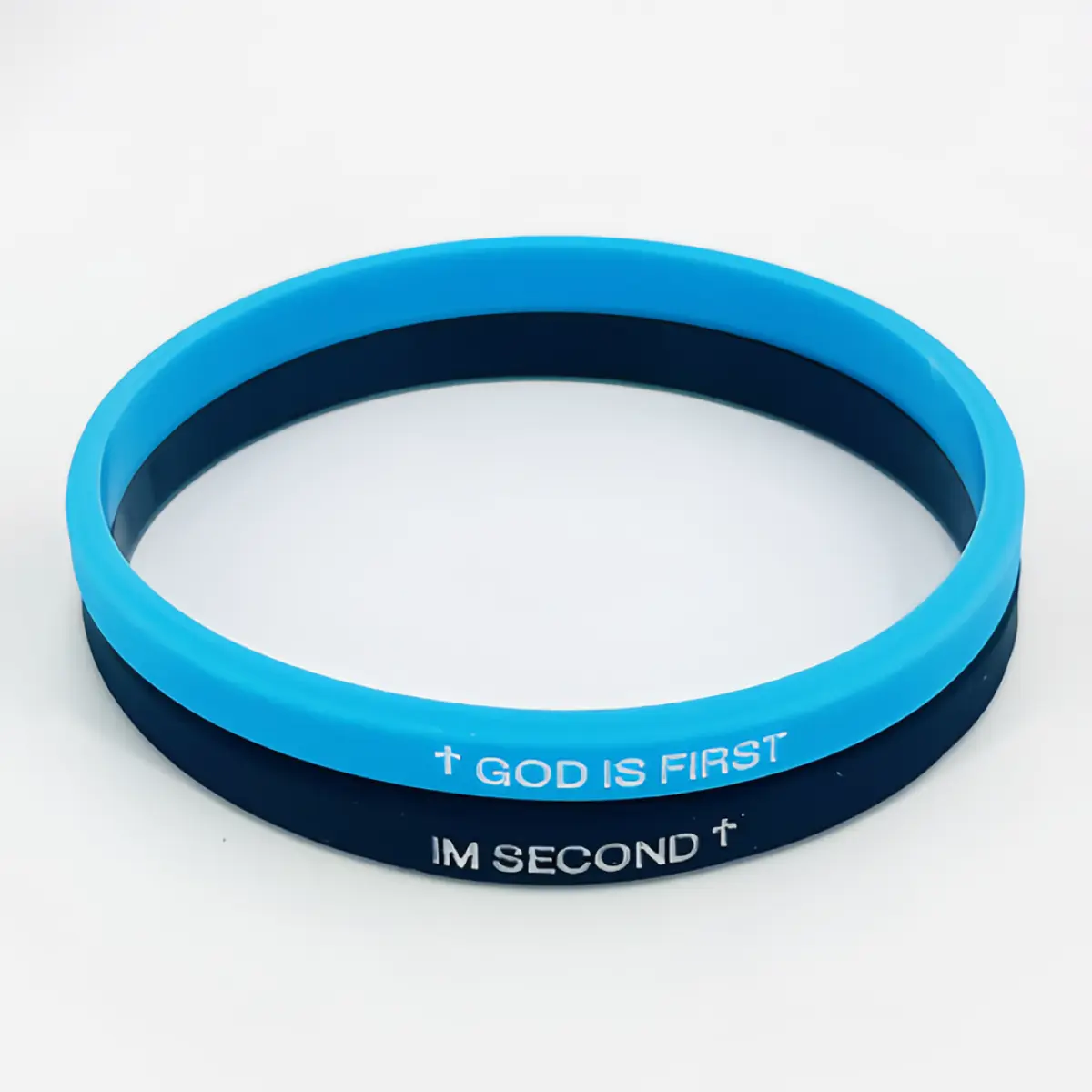 Inspirational Christian Bracelet for Women & Men, Blue Black Silicone Rubber Wristband with Cross, God is First Couples Faith Jewelry, Inspirational Bracelet, Bracelets For Women