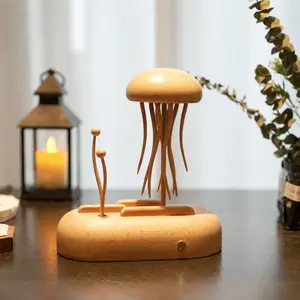 Ocean Lovers Wooden Jellyfish Automaton Handcrafted Walnut Wood Sculpture with Lifelike Tentacle Motion Rechargeable Battery Decor Gift 8.3” x 4.3” x 8.7” - Ornaments