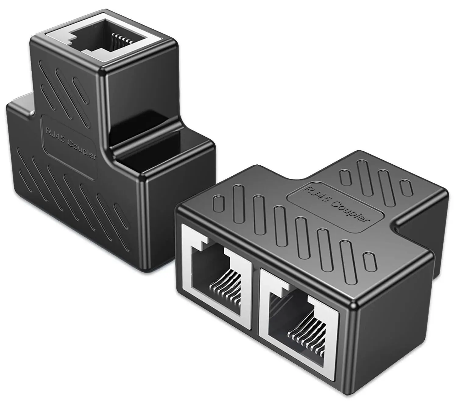 RJ45 Coupler 2 Pack 1 to 2 Port Ethernet Extender in Line Coupler Cat7 Cat6 Black for Enhanced Connectivity