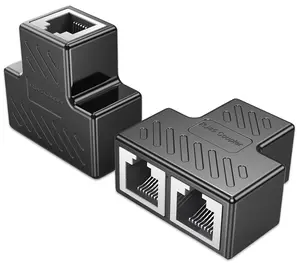 RJ45 Coupler 2 Pack 1 to 2 Port Ethernet Extender in Line Coupler Cat7 Cat6 Black for Enhanced Connectivity