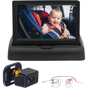 Baby Car Camera For Backseat-HD 720P 4.3 inch Monitor With Night Vision, 360° Rotation, 150° Wide View Angle. Protects Your Baby’s Eyes.Rear-Facing Backseat Camera For Kids,Infants,Newborns KB45