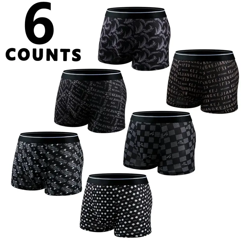 Men's Stretchy Printed Boxer Briefs [6 Pieces/Pack] - Menswear, Stylish, Breathable, Moisture-Wicking, Quick-Drying, Soft, Comfortable Stretch Underwear, Stretchy Boxer Pants, Breathable Boxer Shorts