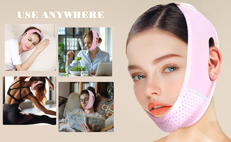 Reusable V-Line Lifting Facial Mask with Chin Strap, Daily Jaw Exerciser for Sagging Skin (Black)