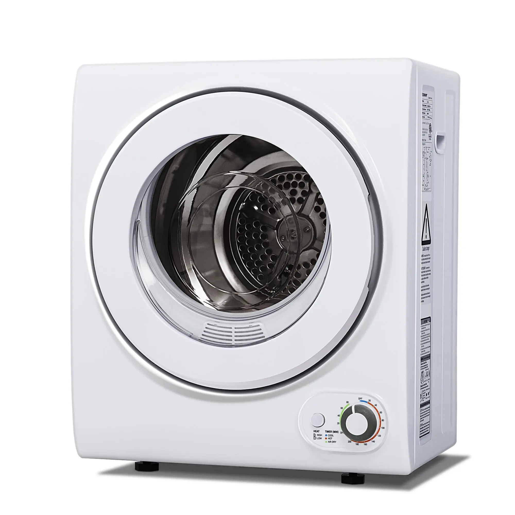 Euhomy Portable Dryer 1.5 -1.8cu. ft., Clothes Dryer with Stainless Steel Drum and Exhaust Hose, Dryer Ideal for Apartments, RVs, Dorm Rooms，White