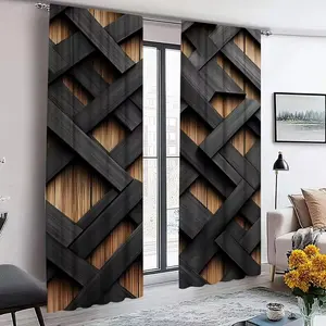 Geometric Print Curtains Set of 2, Fashionable Rod Pocket Window Drapes for Bedroom & Living Room, Comfortable Atmosphere, Easy Installation, Home Textile, Home Decoration Curtain