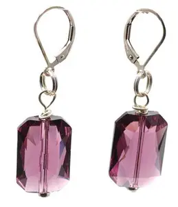 Women's 18 mm Amethyst Emerald Cut Crystal Dangle Earrings