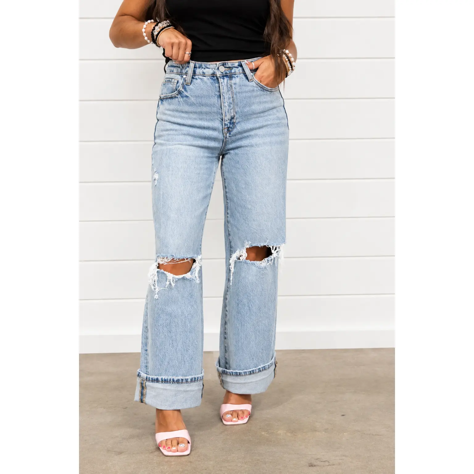 Chloe Wide Leg Split-Knee Jeans