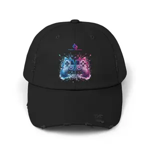 Distressed Gamer Cap — Neon Controller Splash Hat