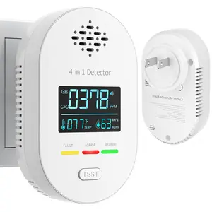 4-in-1 Plug-In Portable Smart Detectors with Digital Display, Air Sensors with Temp & Humidity Display, Dual-Sensor Air Safety Alarm with Loud Sound & Flashing Light for Home, Kitchen, Apartment & RVs