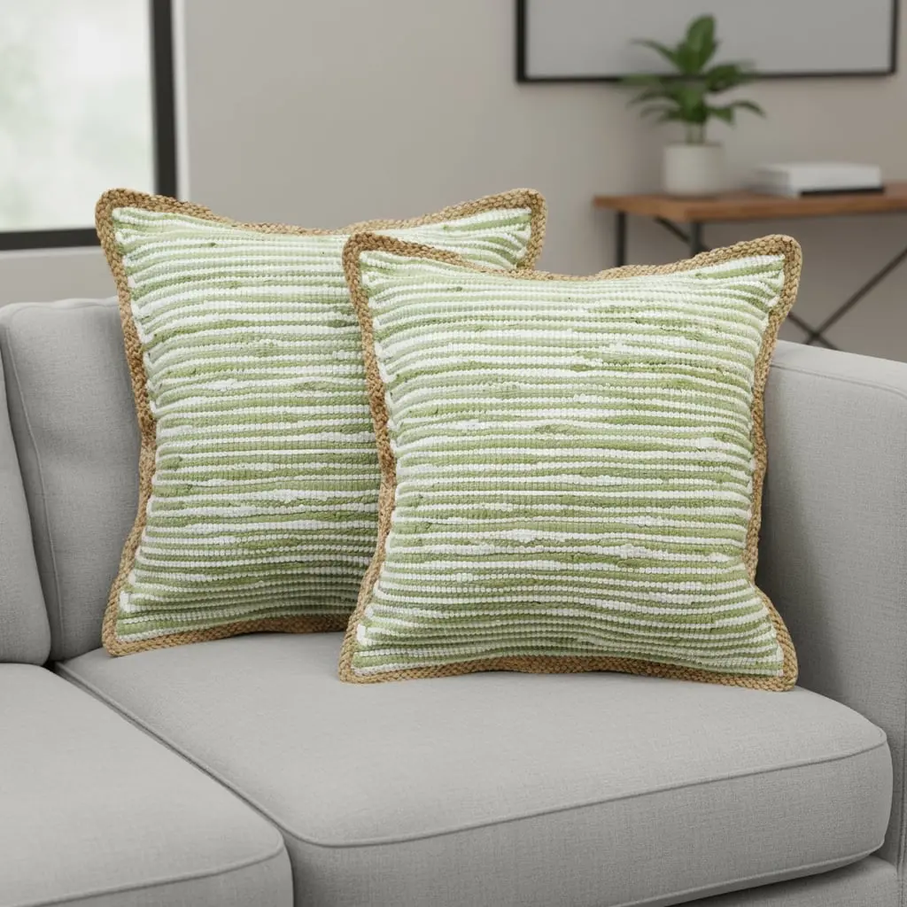 360 Stand 2-Piece 20x20 in Green Beach Striped Throw Pillows, Polyester Fill, Nautical Motif, Beach House Decor, Coastal Theme, Zippered Cover, Solid Reverse, Beachy Standard Pillows