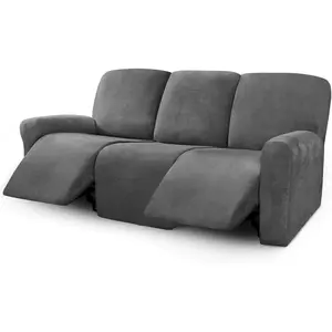 8-Pieces Recliner Sofa Covers Stretch Reclining Couch Covers for 3 Cushion Reclining Sofa Slipcovers Furniture Covers Thick Soft Washable (3 Seater Recliner Cover, Dark Gray)