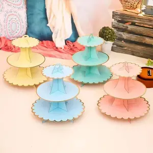 1pc 3-layer disposable circular birthday cupcake, wedding party supplies, cake tools, DIY paper craft bracket, dessert display rack, Party Cake Stand