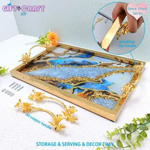 Gold Glass Cosmetic Organisers Tray with Copper Handle for Souvenir Festive Gift Crafts party Supplies, Christmas, Home Decor, Serving Tray, Perfume Jewelry Storage Tray for bath bedroom living rom dining room dresser Kitchen Countertops Tabletop Wedding