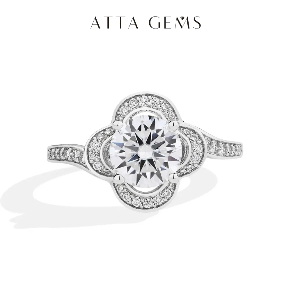 ATTAGEMS Women's 925 Sterling Silver 1.5CT Round Cut VVS1 Grade Flower Shape Synthetic Moissanite Ring, Elegant Fashion Ring, Bridal Engagement Wedding Fine Jewelry R270 summerwins, Bridal Rings, Elegant Fashion Rings
