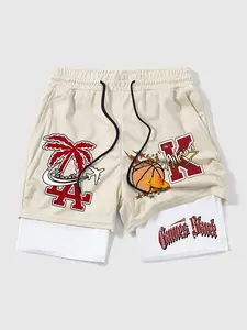 Tiktok Basketball Streetwear Shorts, Game Heart Design, Coconut Tree & Basketball Elements, Fitted Sporty Style, Athleisure Street Shorts, All Seasons