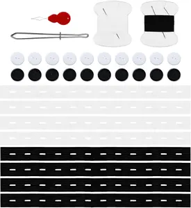 33PCS Polyester Mix & Spandex Blend Elastic Pant Waist Tightener Kit - Premium Jean Waist Adjuster Buttons, Sewing Thread Tools for Men, Women (4PCS Black + 4PCS White)