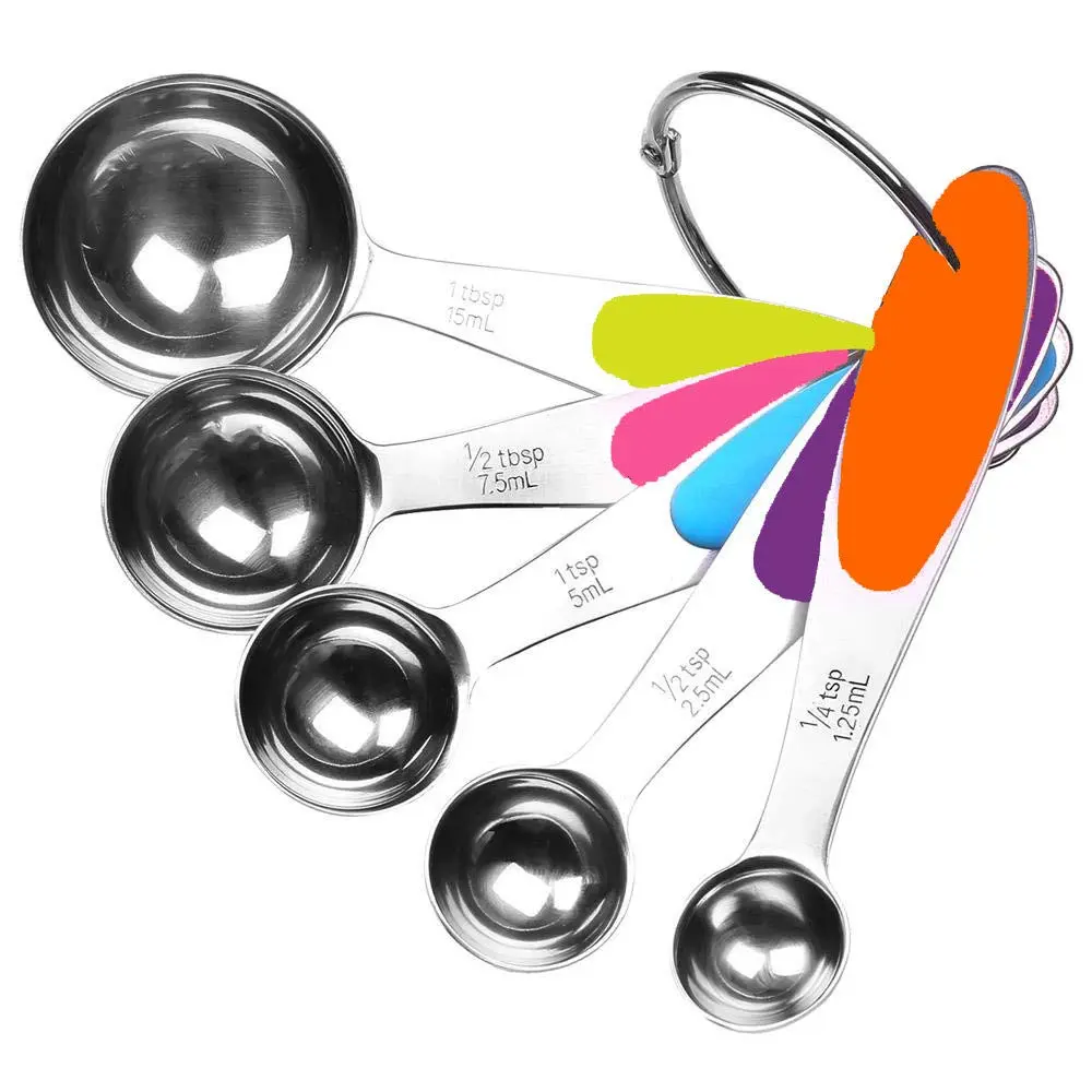 Stainless Steel Measuring Spoons Set - 5-Piece Kitchen Essential with Silicone Handles, Durable, Dishwasher Safe, Multifunctional for Cooking and Baking