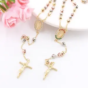 Tricolor Beads Charm 14k Rosary Our Lady of Guadalupe Cross Rosary Crucifix Necklace Women Rosaries