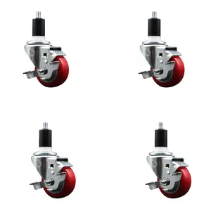 Service Caster SCC-EX20S314-PPUB-RED-TLB-112-4 Polyurethane Swivel Expanding Stem Caster with 3 in. Red Wheels & 1.5 in. Stems - Set of 4