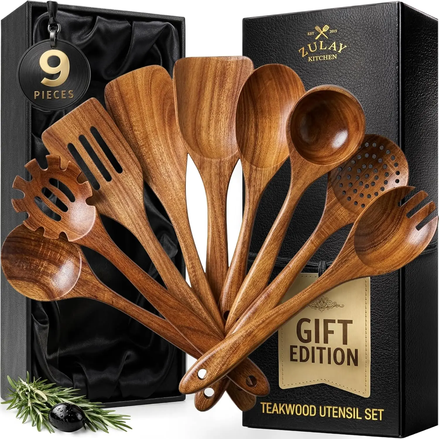 Teak Wood Kitchen Utensil Set - Durable Cooking Tools for Nonstick Cookware, High-Quality Teak Wood, Smooth Grip, and Easy to Clean