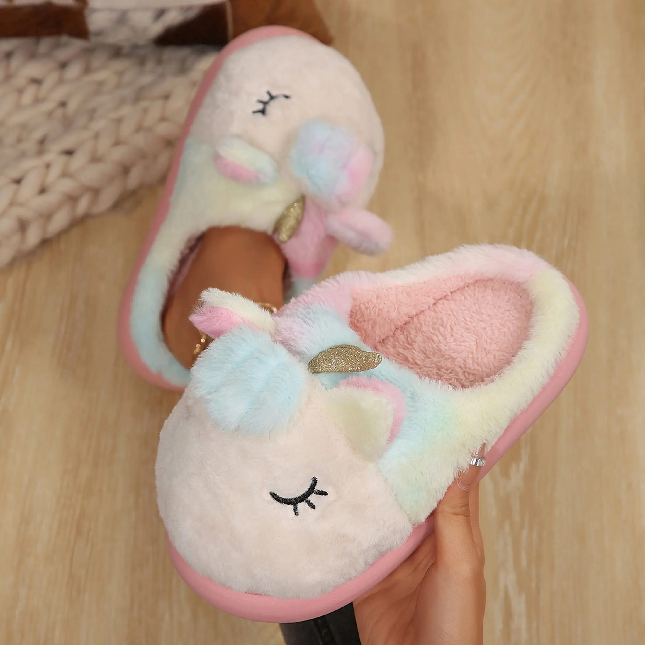 Fuzzy Unicorn Slippers for Women Warm Plush Cute Animal Slippers Fuzzy House Shoes