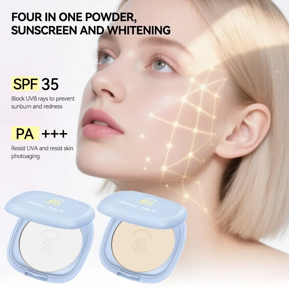 Whitening Sunscreen Transparent Pressed Powder, Sace Makeup Base and Foundation, Spf35 Pa+++ UV, Long-Lasting, Oil Control Powder, Suitable for Oily Skin, Matte Pressed Powder