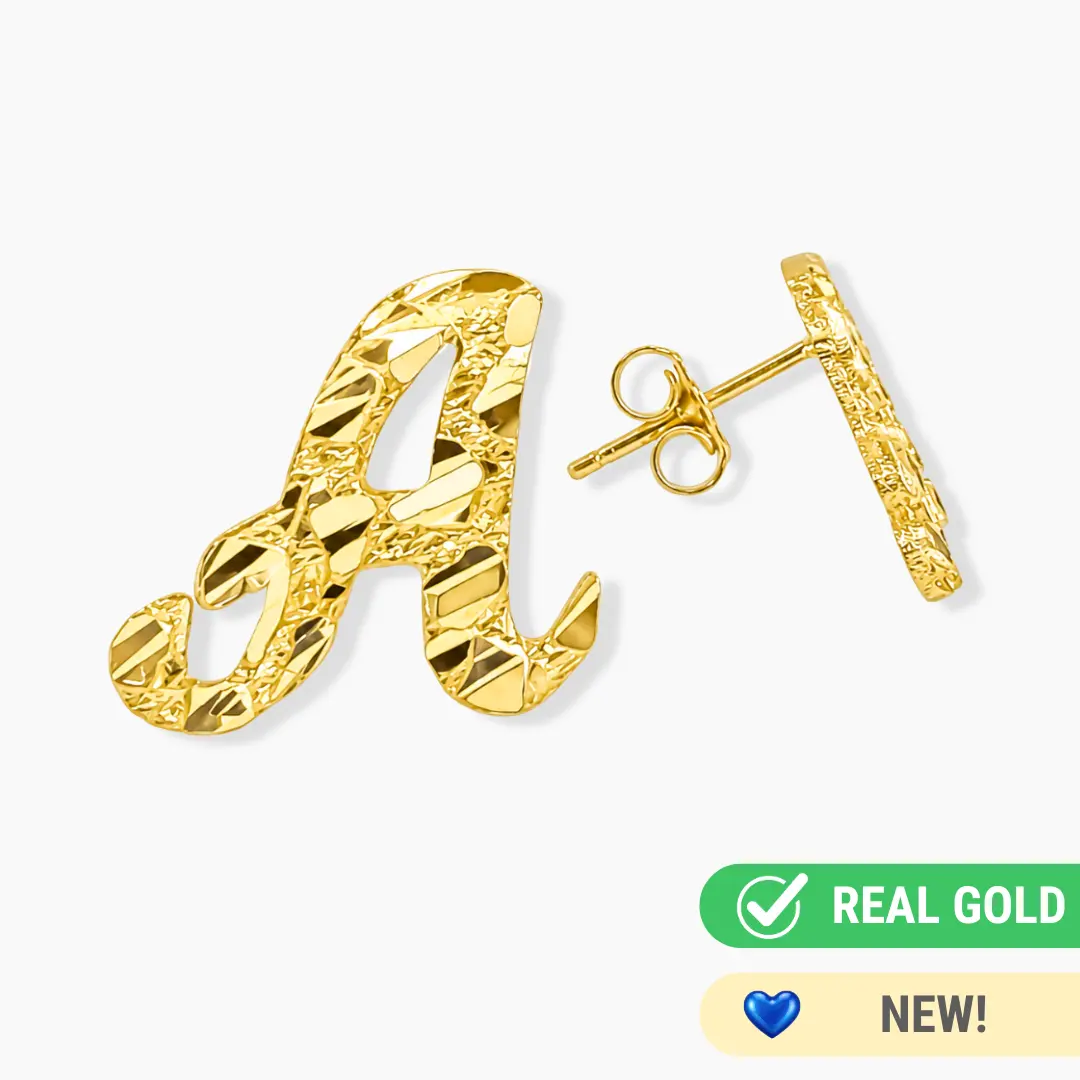 10K YELLOW GOLD INITIAL NUGGET STUD EARRINGS