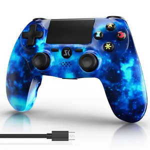 Game Controller For PS4/PC/Android/iOS, Remote Control with Double Vibration/6-Axis Motion Sensor/Speaker/3.5mm Audio Jack/Touch Pad/800mAh Battery, Bule Ghost
