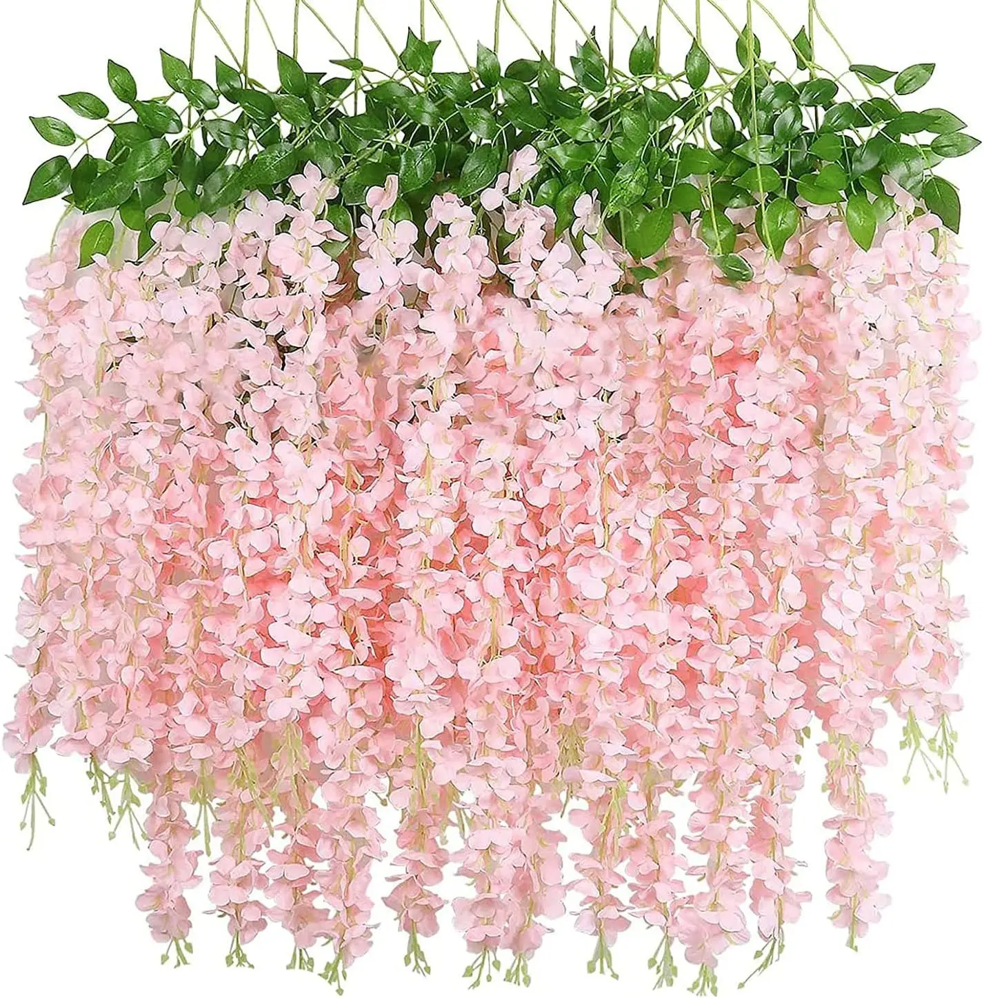 24pcs Light Pink Artificial Wisteria Hanging Flowers, 3.6ft Silk Vine Garland String, Decorative Flowers & Ornaments Table Home Accessory for Wedding, Garden, Room Decorations, Wall Decor, Floral Decor, Hanging Artificial Flowers, Climbing Vines Artificia