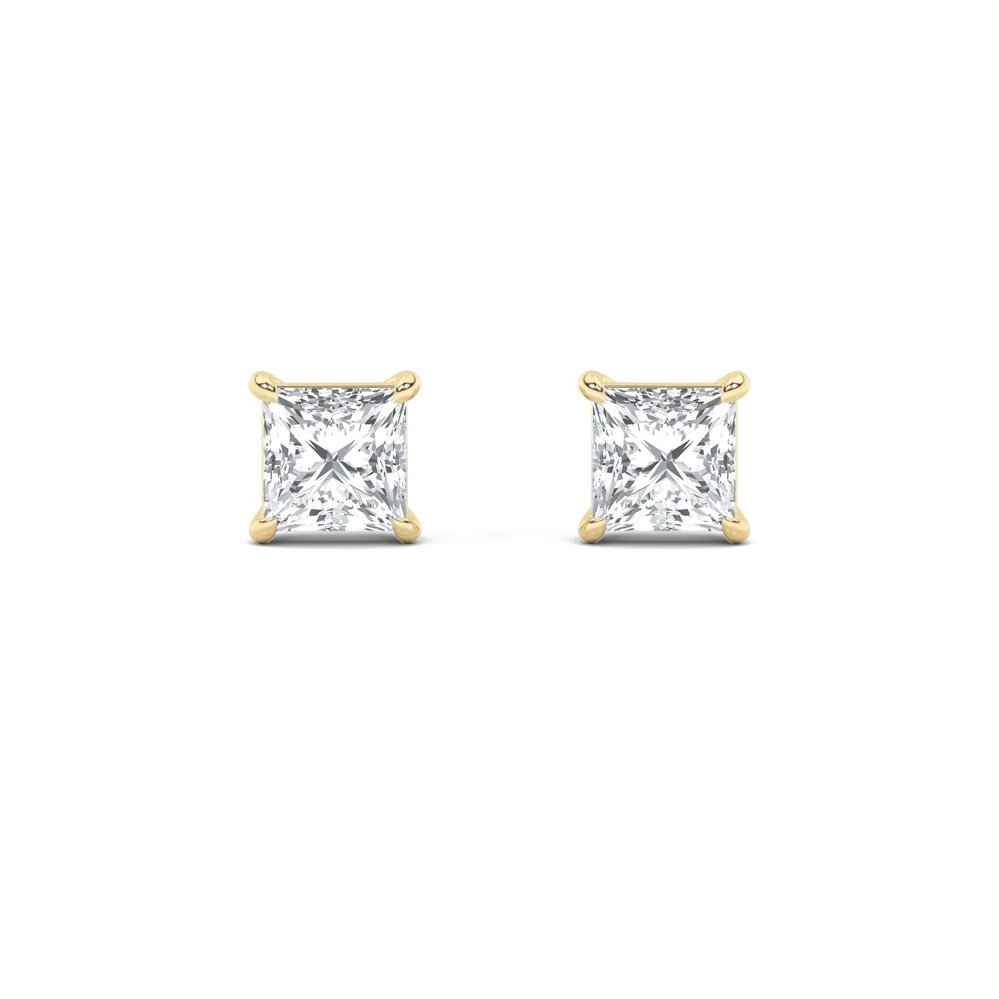 1.04ct 14K Yellow Gold Princess Diamond Push Back Solitaire Earrings (IGI Certified)