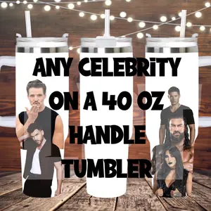 Any Celebrity 40 oz Tumbler with Handle Reusable Portable Drinkware Cup Lid Straw Beverage Washable Water Bottle Insulated Double-Wall Vacuum Insulation BPA-Free Flasks