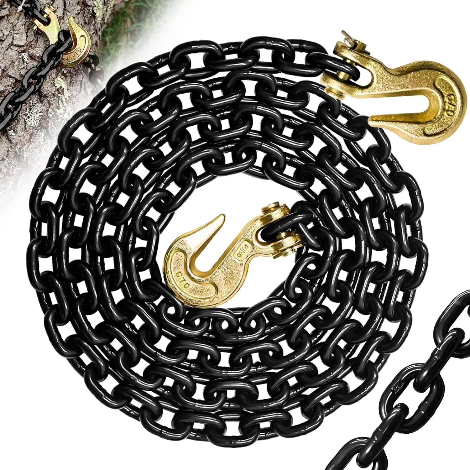 G80 Binder Chain 3/8" x 16ft - Heavy-Duty Transport Safety Chain with Clevis Grab Hooks, 7100 lbs Safe Working Load for Towing, Tie Down, Binding &  Logistics