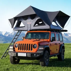 VEVOR Rooftop Tent, 2-3 Person Foldable Aluminum Roof Top Tent with Tri-Color LED Light, Thick Mattress 10 Windows, Waterproof Windproof Overland Camping Car Roof Rack Suitable for Jeep SUV Pickup