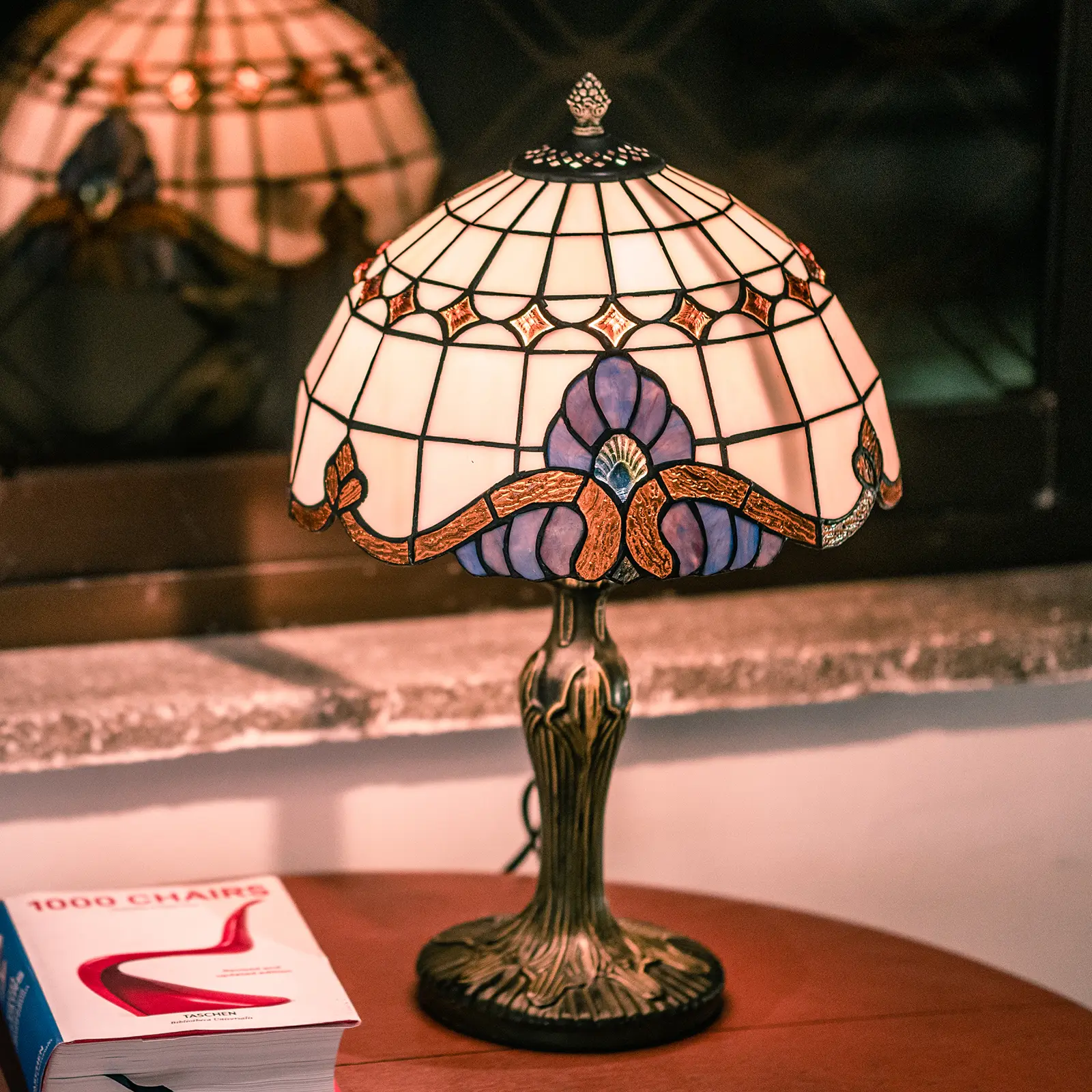 MUMTOP 19in Vintage Stained-Glass Table Lamp with Shade, LED Decorative Light, LED Mood Light for Girl Bedroom Bedside Desk, Home Decor Lighting (Bulb Not Included)