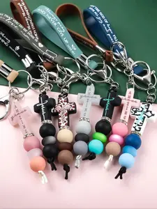 Bohemian Cross Keychain with Beads, Trendy Cute Keychain, Keychain Pendant, Easy Carry Lanyard, 3D Cross Design, Backpack Decoration, Gift for Friends, Holiday Present