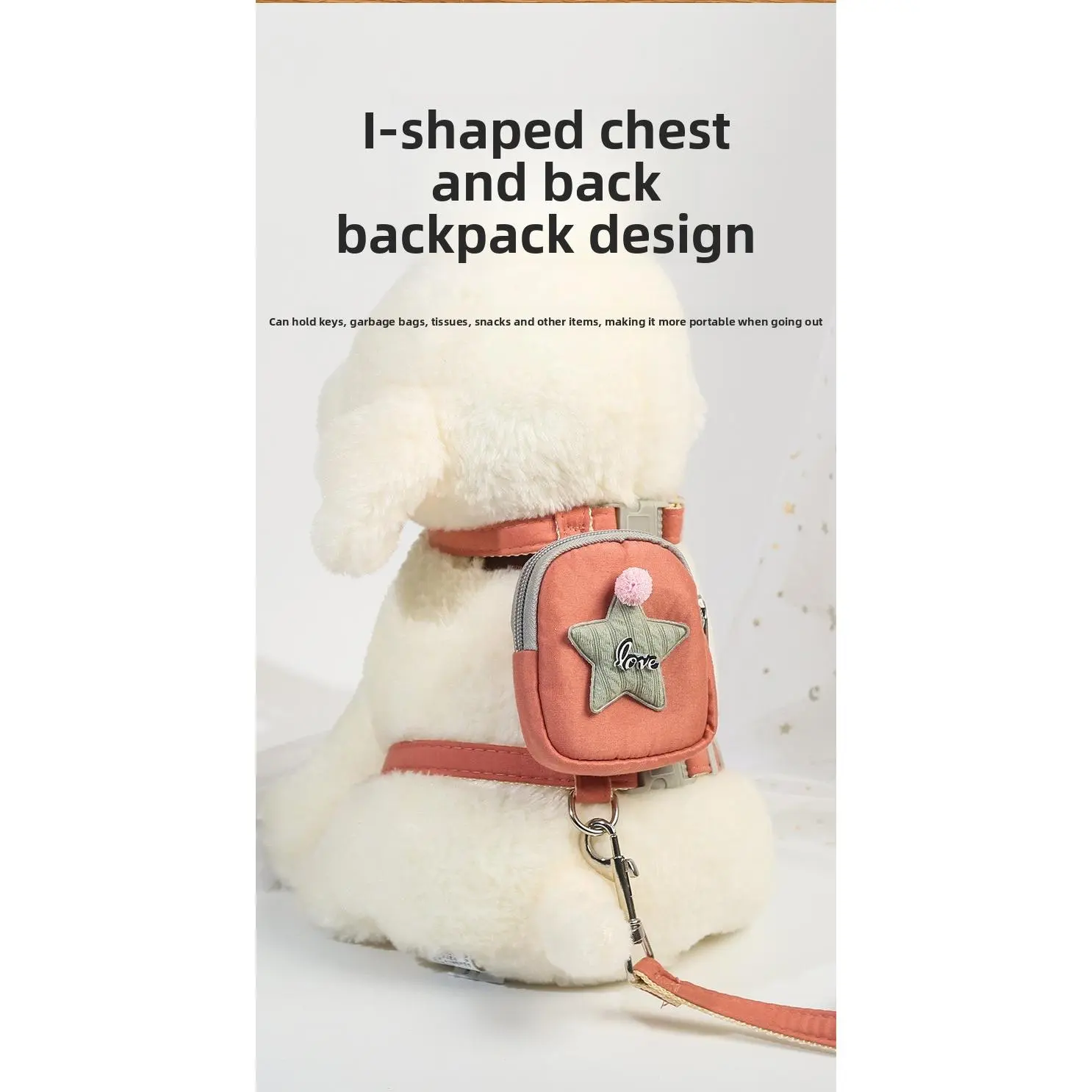 Dog leash cat out backpack chain I-shaped back medium and small dog chest strap walking dog leash wlw  harness tangle breathable polyester fiber silicone lightweight anti-wear handle durable Valentine's Day Collar with Bowtie explosion-proof removable pat