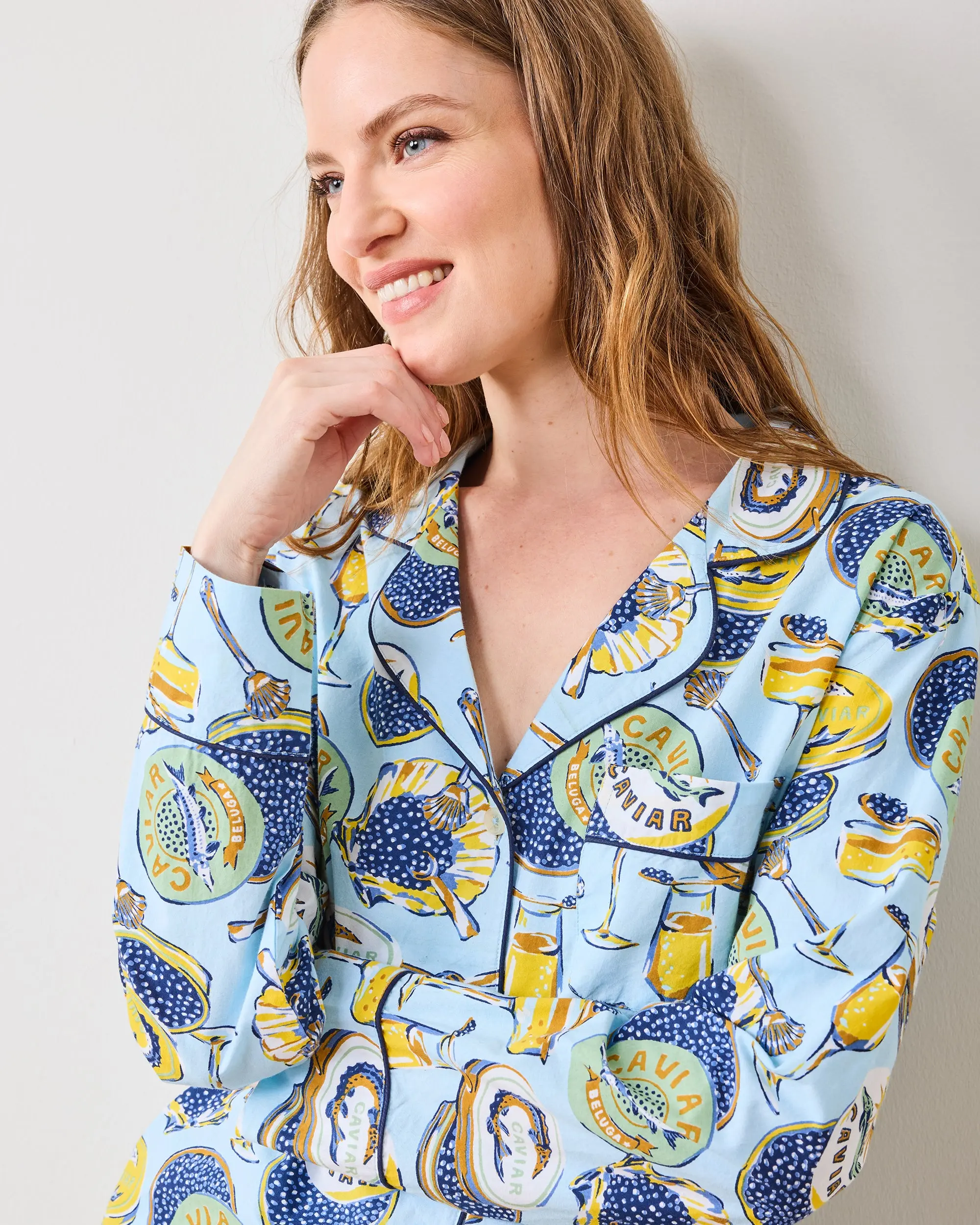 Champagne & Caviar - Long PJ Set - Pale Blue