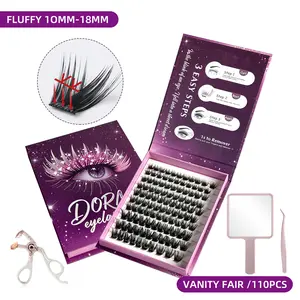 [Vanity Fair One Box] Fluffy Self Adhesive Cluster Lashes 10-18mm Waterproof Long Lasting Press On Lashes Easy One Step Application for Daily & Glam Makeup