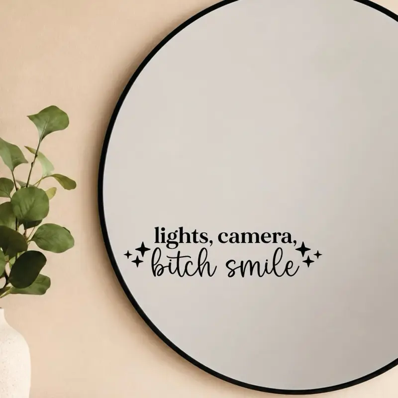 Lights Camera Smile Mirror Decal Vinyl Sticker Bedroom Home Decor Girls Vanity Affirmations