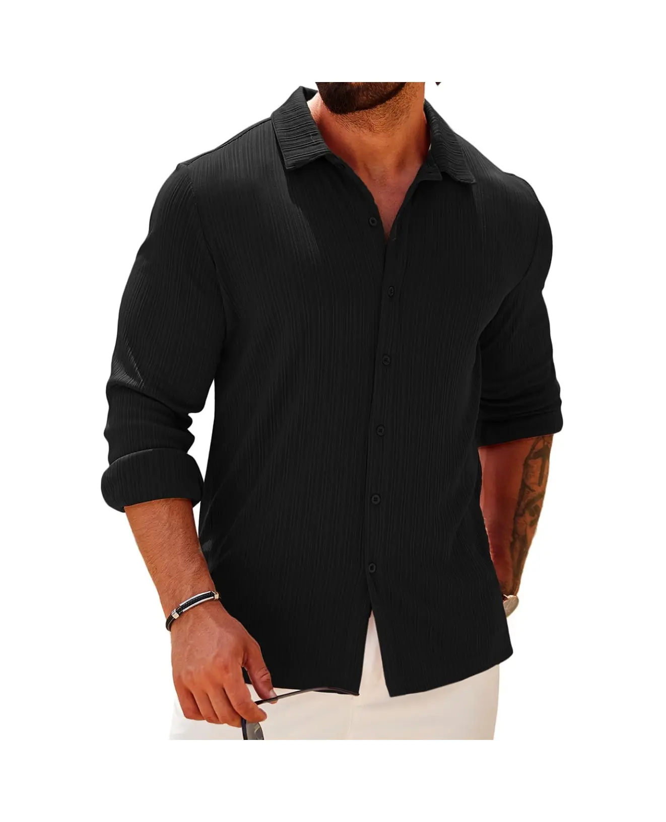 COOFANDY Athletic Fit Dress Shirts for Men Ribbed Knit Textured Button Down Shirts Gift Ideas