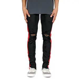 Black Red Track Zipper Jeans
