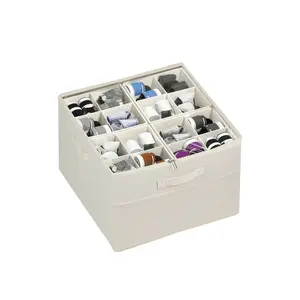 Foldable Shoe Storage Organizer for Closet, 16-Pair Shoe Box with Adjustable Dividers, Clear Lid & Reinforced Handles, Fabric Shoe Storage Bin for Sneakers, Boots & Slippers