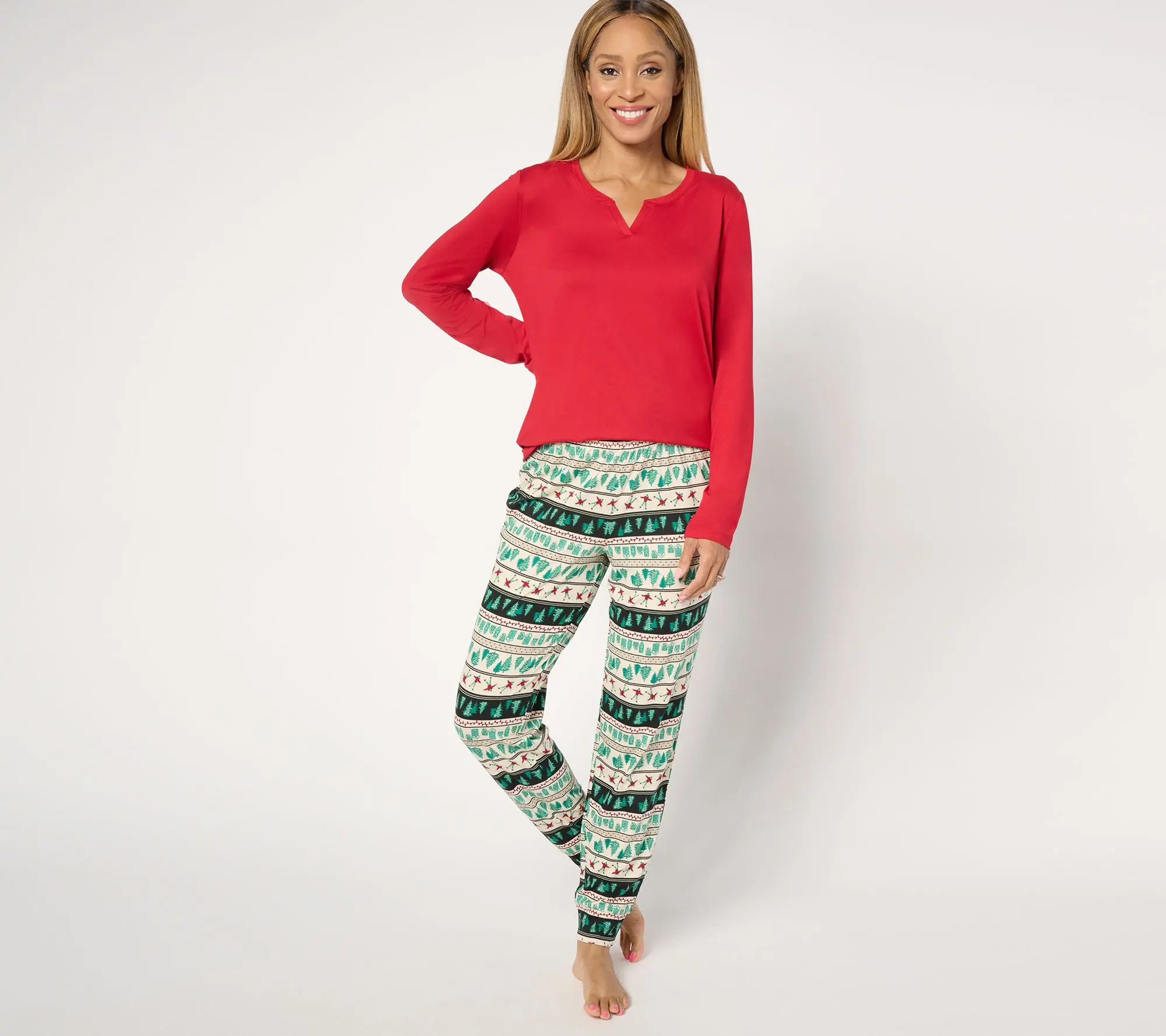 AnyBody Petite Lush Jersey Solid Top and Printed Joggers Sleep Set