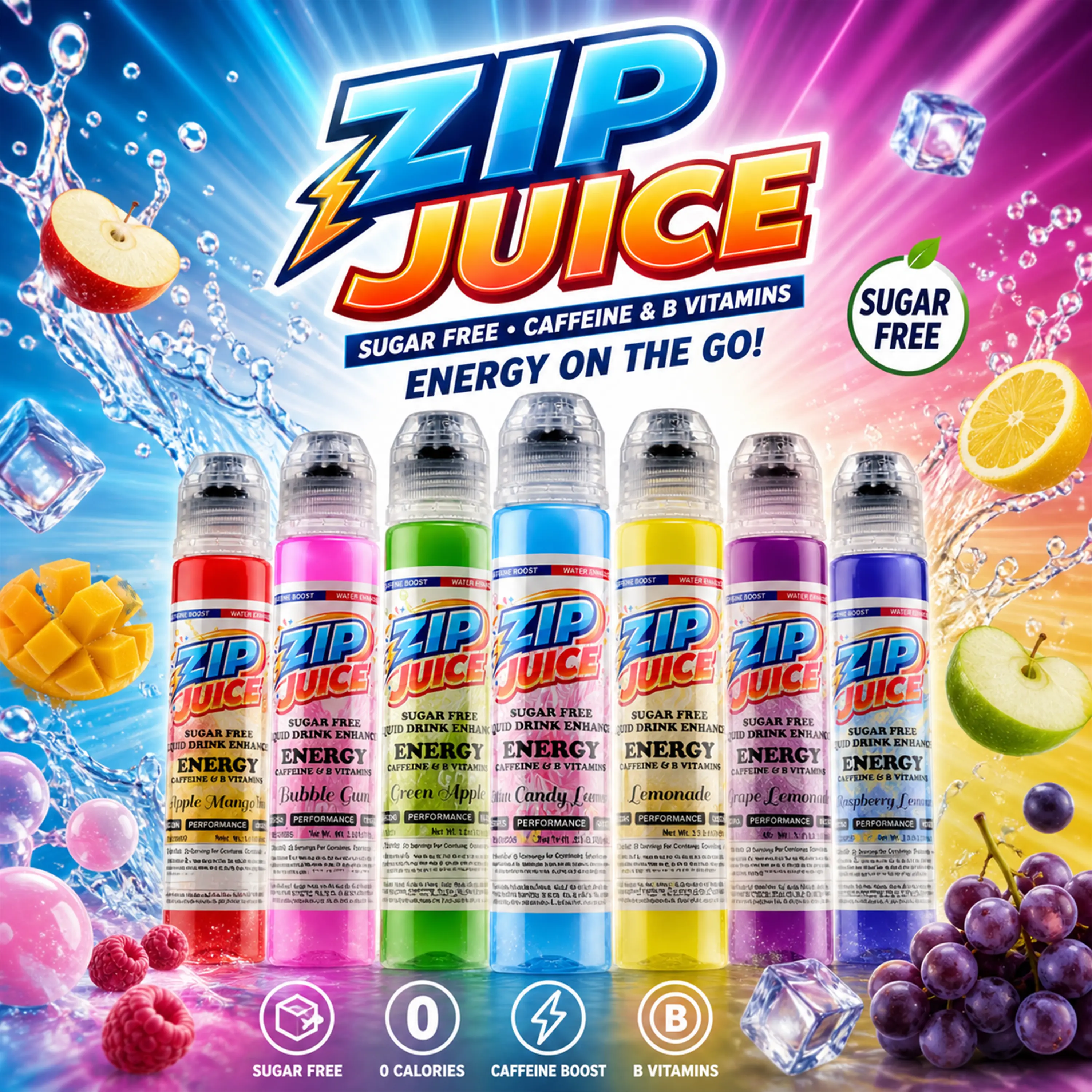 Zip Juice On The Go Sugar Free Water Enhancer with Caffeine and B Vitamins