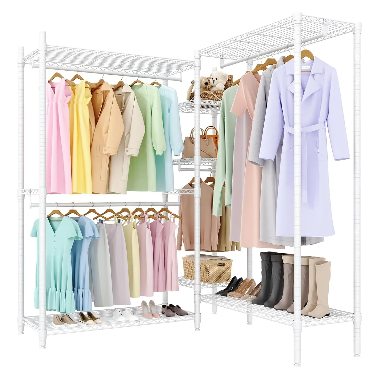 Garvee Heavy Duty Steel Freestanding Clothes Rack - 1870 lbs Capacity Durable Steel Racks & Displays with Adjustable Shelves, Hanging Rods - Storage Upgrade Organize in Style Portable Closet for Bedroom, Adjustable Display Racks, Closet Storage