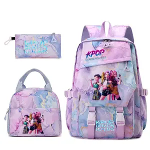 K-Pop 3-PCS Style Backpack for Middle &High School Girls Back-to-School StudentBookbag: Large Capacity, Weight- Reducing,and Spine-Protective