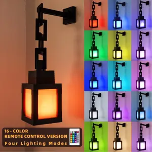 Pixel Lantern Night Light, 16 Color LED Wall Mounted Mood Lamp with Touch Switch & Remote Control, Rechargeable Bedside Cosplay Table Lamp, Decorative Night Light